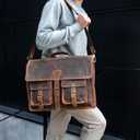 Leather briefcase 18 inch laptop messenger bag for men and women best satchel office bag