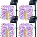 JMEXSUSS 4 Pack 100 LED Solar Christmas Lights, 33ft Solar String Lights Outdoor Waterproof, 8 Modes Multicolor Solar Fairy Lights for Garden Yard Tree Christmas Decorations