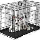 PayLessHere Small Dog Crate Kennel 24 inches Metal Dog Cage Double-Door Folding Travel Indoor Outdoor Puppy Playpen with Divider and Handle Plastic Tray,Black