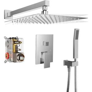 Rainfall Shower System - 8-Inch Rain Shower Head with Handheld, Shower Body Included - Ultimate Shower Experience, Silvery