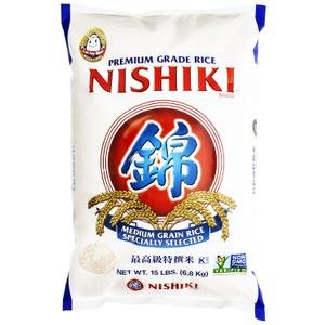 Nishiki Premium Rice, Medium Grain,15 Pound (Pack of 1) Best By: 10/30/2025