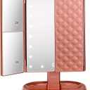deweisn Trifold Lighted Vanity Makeup Mirror with 21 LEDs Lights,1x/2x/3x Magnification and Touch Screen Dimming,Two Power Supplies Makeup Mirror, Gift for Women