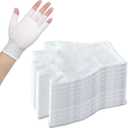12 Pairs Women Cotton Fingerless Gloves - White Cotton Half Finger Summer Thin Glove Lines Touchscreen Gloves (Medium)