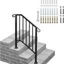 Outvita Handrails for Outdoor Steps, Black Wrought Iron Handrail Fits 2 or 3 Steps, Transitional Handrail with Installation Kit, Stair Railing for Concrete Steps or Wooden Stairs