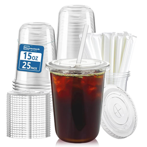 Homestockplus 25 Pack 15 oz BPAFree Clear Plastic Cups with Strawless Sip Lids  LeakProof Round Bottom Disposable Iced Coffee Cups for Kids, ToGo Cold Drinks, Ideal for Small Parties & Daily Use