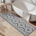 PADOOR-Waffle Bathroom Runner 24"x48", Super Absorbent Bath Mats for Bathroom, Machine Washable Non Slip Bath Rug with Tassels, Soft Bath Mat for Laundry Room, Bedroom, Grey & Cream, 2'x 4'
