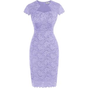 GRACE KARIN Cocktail Dress for Women Cap Sleeve Lace Dress for Wedding Guest Business Casual Dresses (Medium, Lavender)