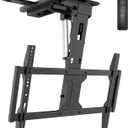 WALI Motorized Ceiling TV Mount Flip Down for 37-75 Flat Curved TVs, Electric Ceiling Mount TV Bracket with Remote, Fits Flat & Pitched Ceiling, Up to 99 Lbs, Mounting Holes 600x400mm(FCM604A), Black