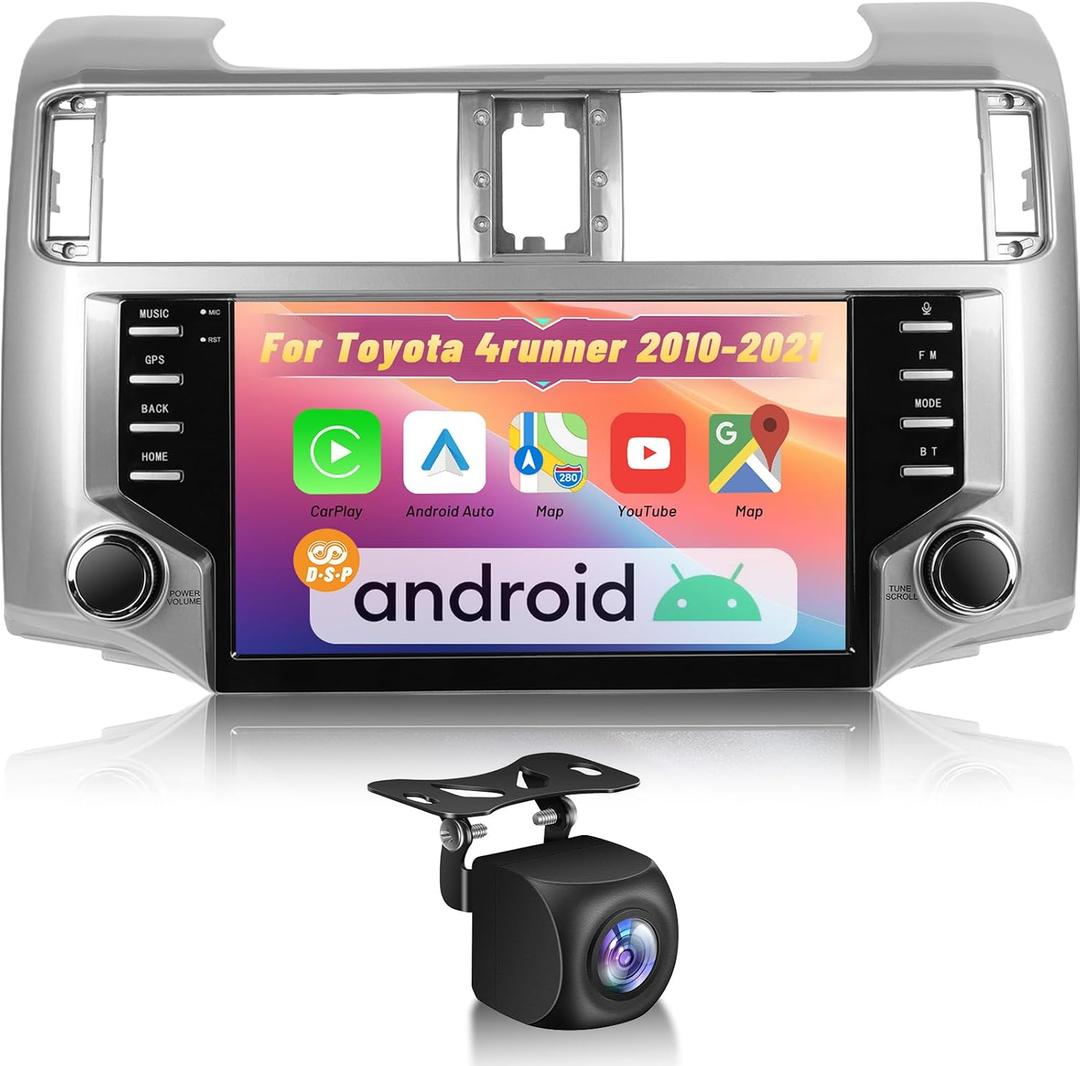 Android Car Stereo for Toyota 4runner 2010-2021, 9 Inch IPS Touchscreen Car Radio with Wireless Carplay, Android Auto, Equalizer, WiFi, GPS Navigation, FM RDS, SWC, Mirror Link + AHD Rear View Camera