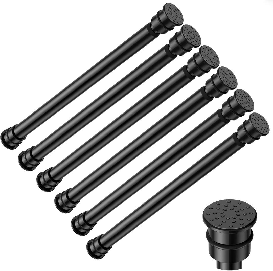 Fvonzon 6 Pack Small Tension Rods 12-19 Inch, Thin Tension Curtain Rods for Windows, Spring Rod for Closet, Cabinet & Kitchen, Mini Curtain Rod Tension Fit, Tiny Skinny Compression Rods Black