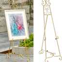 Metal Large Free Standing Adjustable Display Stand Scroll Easel with Chain Support, Gold Easel Stand for Sign, Heavy Duty Easel for Mirror, Wedding, Picture Frame (No Installation Required)