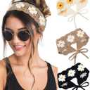HAIMEIKANG Hippie Hair Bandanas Headbands for Women Boho Headband Knit Hair Bands Floral Head Wrap for Girls(Black+Coffee+Beige)