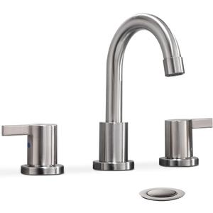 Phiestina 2 Handle 3 Hole 8 Inch Widespread Bathroom Faucet with Metal Pop-Up Drain, Brushed Nickel, WF015-1-BN