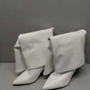 VIUGJNEX Knee High Boots Women Fold Over Boots Pointed Toe Stiletto Heel Long Shark Tall Boots with Zipper (9, White Pu)