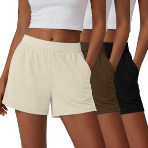 Huukeay 3 Pack Women's Sweat Shorts with Pockets Lounge Elastic High Waist Athletic Shorts Summer Workout Comfy Sweatshorts (XL)