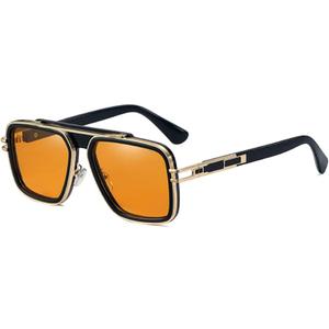 Trendy Retro Sunglasses for Men Women Stark Vintage Shades 70s Italian Fashion Square Metal Glasses (Yellow Lens / Black Frame)