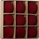 Senjie 3.94 inch Burgundy Velvet Christmas Ornaments Balls Flocked Christmas Tree 9PCS Plastic Balls Xmas Hanging Ornaments Decoration Red
