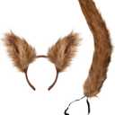 Squirrel Costume Accessory Set for Kids and Adults, Brown Furry Ears Headband and Tail, 2-Piece