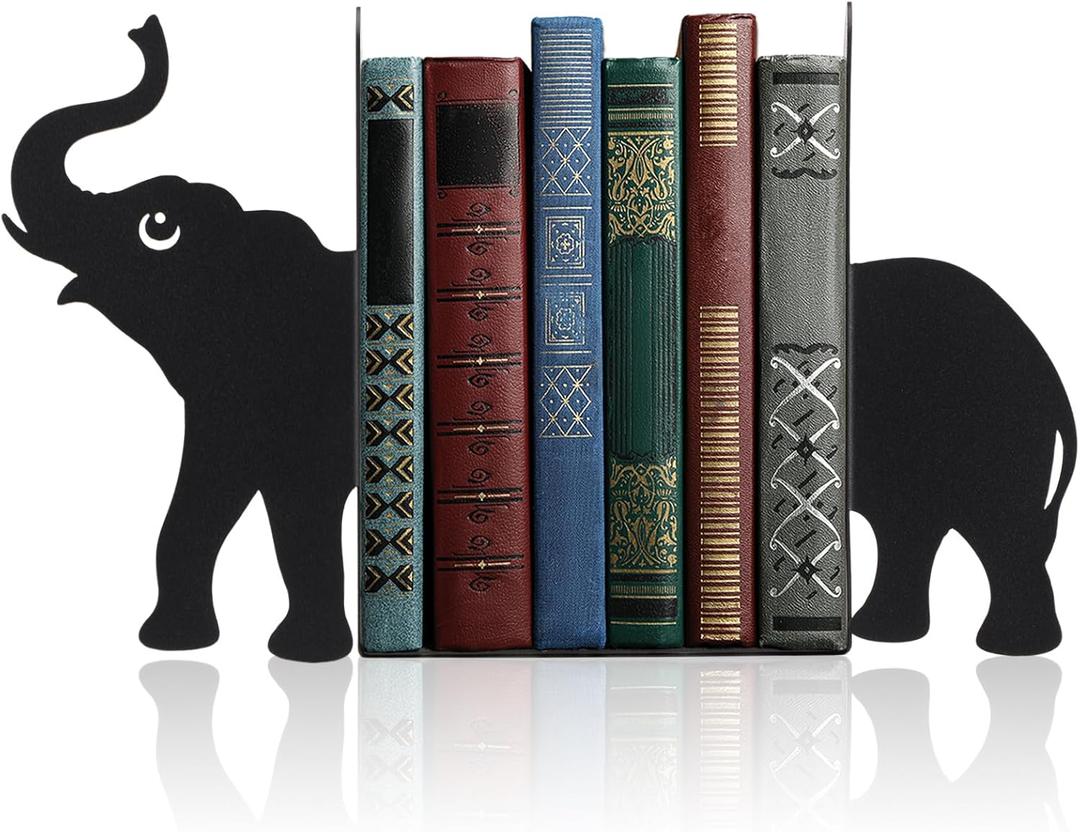 Geelin Elephant Metal Bookends Set of 2 Styles Book Ends for Shelves Bookshelf Home Office Desk Bookshelf Decor Gift for Elephant Lovers and Reading Enthusiasts