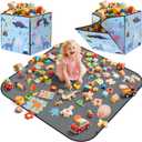 YOHOOLYO 2 In 1 Toy Storage Bin Play Mat, Storage Box for Kids Children Space Adventures Design,Nursery, Playroom, Basket for Building Bricks Blocks Collapsible Cube Bin, 16.9"x16.9"x16.9"