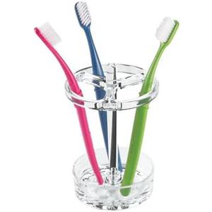 iDesign Toothbrush Holder for Normal to Large Toothbrushes, Spin Brushes, and Toothpaste, The Eva Collection - 3.75" x 3.75" x 5.75", Clear, 2Pcs