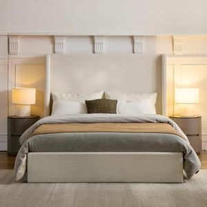GDFStudio Queen Size Upholstered Wingback Bed with 54" Tall Headboard, Modern Minimalist Design Platform Bed, Textured Canvas Chenille, Easy Assembly, Sturdy Frame, Box Spring Required, Ivory