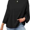 Women's Oversized 3/4 Sleeve Shirts Crew Neck Drop Shoulder Summer Casual Loose Fit Basic Tops Tshirt (Black, M)