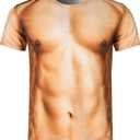 Goodstoworld Unisex 3D Fake Abs T Shirts Shredded Chest Printed Short Sleeve Costume Novelty Tees Shirt (XL)