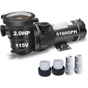 2HP Variable 2-Speed Pool Pump for Above Ground Pools, 115V, 5160 GPH, with 1.25" Hose Adapter & 1.5" Pipe Fittings, DoE/CEC Compliant