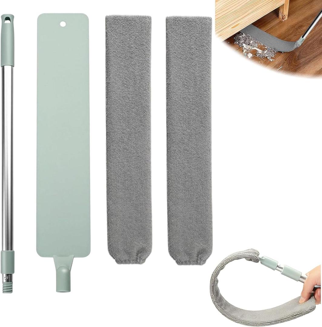 Retractable Gap Dust Cleaning Tool with 2 Microfiber Dusting Cloths, Flat Duster with Extension Pole, Extendable Microfiber Duster with Bendable & Removable Head, Reusable Washable Dusting Wand