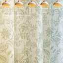 Vangao Green Floral Linen Blend Curtains for Living Room 84 Inches Long Farmhouse Curtains for Bedroom Vintage Print on Beige Light Filtering Window Drapes Back Tab Rod Pocket 2 Panels