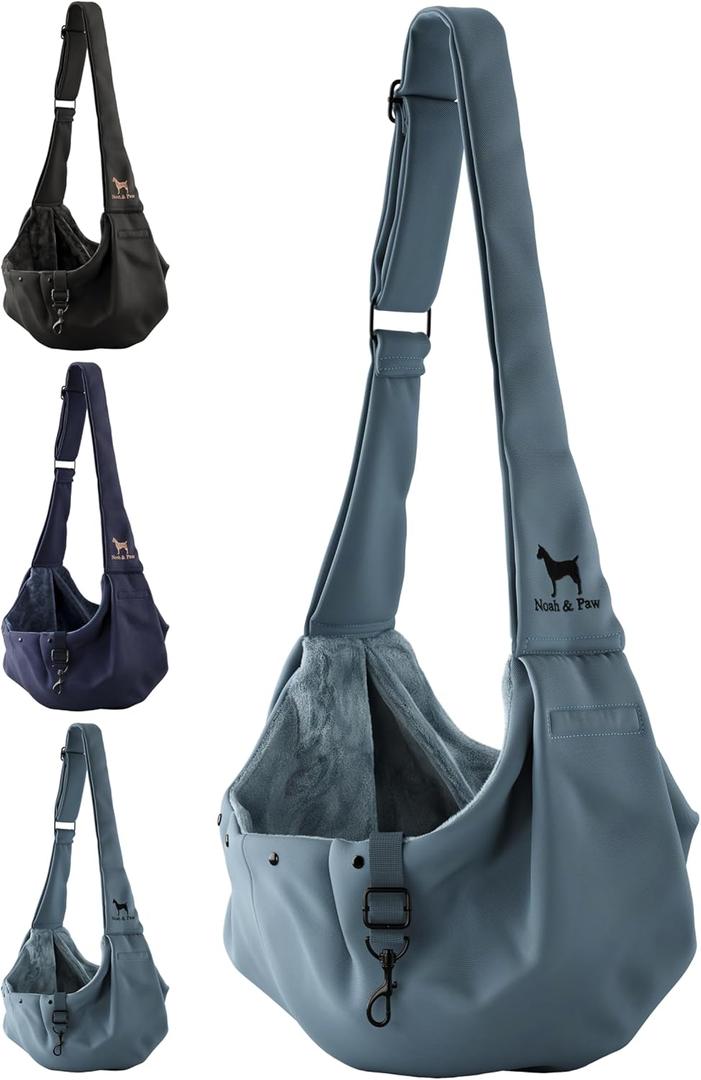 Noah & Paw Dog Sling Carrier for Small Dogs 5-18lb, Dog Sling for Small Dogs and Cats, Dog Carrier with Adjustable Padded Strap, Premium Twill, Lined with Fur, Double Safety Feature, Machine Washable (Grey)