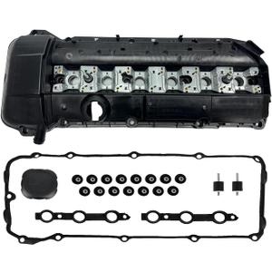 11121432928 Engine Valve Cover Kit W/Gasket&Bolts Compatible with BMW 323i 325i 328i 330i 525i 528i 530i X5 Z3 E46 E39 E53 M52/M54 2.5L 2.8L 3.0L 2001-08/2002 (Plastic)