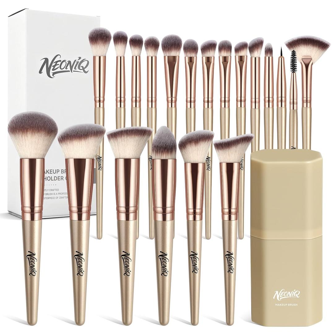20 PCS Travel Makeup Brush Set, Makeup brushes, Professional Foundation Eyeshadow Concealer Blush Powder Bronzer Brushes,Versatile Face Make Up Tools with Travel Makeup CaseChampagne Gold