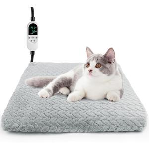 ENJOY PET Heated Cat Bed Indoor, 12 Level Temperature Dog Cat Heating Pad with Timer, Pet Heating Pad for Puppy Cats Dogs Electric Warming Pad, Chew Resistant Heated Pet Bed (18" x 18")