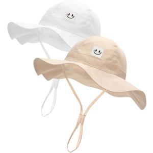 FURTALK Baby Girl Sun Hat Toddler Beach Hats UPF 50+ Wide Brim Bucket Summer Hat (6-24 Months, Light Khaki+white)