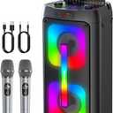 Karaoke Machine with 2 Wireless Microphones, Portable Speaker for Adults, 60W Powerful Sound, Bluetooth 5.3 & TWS Stereo, LED Lights, Supports Type-C/USB/TF/AUX for Home Party and Outdoor.