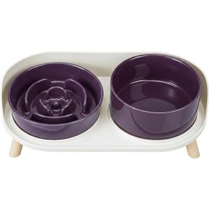 Elevated Slow Feeder Dog Bowls  Ceramic Food and Water Bowl Set with Stand  Raised Pet Dishes for Small and Medium Sized Dogs