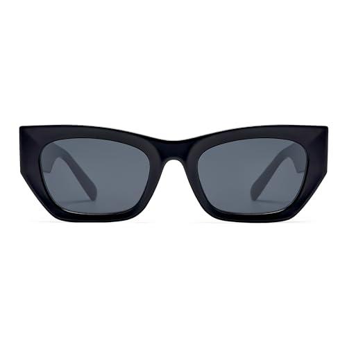 SOJOS Trendy Rectangle Cateye Sunglasses Womens Mens UV400 Fashion Chic Chunky Shades SJ2296, Black/Grey, Pack 2