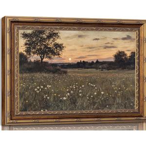 Vintage Gold Frame Wall Art Wilderness Countryside Sunset Painting Picture Wall Decor Wildflowers Natural Flowers Poster Print Artwork for Bedroom Living Room Kitchen Hallway Entryway Home Decoration