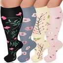 Diu Life Plus Size Compression Socks for Women & Men 15-20 mmhg Extra Wide Calf Knee High Support Socks for Circulation (3X-Large, 00-4 Pack Black/Blue/Pink/Yellow)