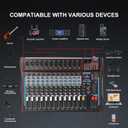 12 Channel Audio Interfacer Sound Board Mixer DJ Mixer 16-Bit DSP Effect USB Audio Mixer +48V Phantom Power Bluetooth Mixer for Karaoke Studio Streaming Recording,Live Streaming