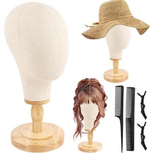 Beauty Star Wig Stand, 22inch Mannequin Head for Wigs with Detachable Strong Wood Base, Canvas Block Wig Head Holder Rack Ideal for Hair Styling, Display Hats, Wig Making, Headdress