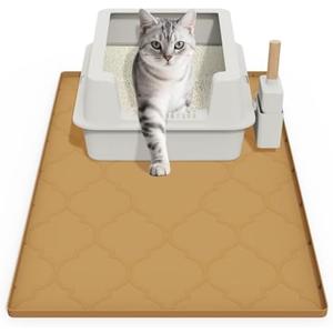 Cat Mat for Litter Box, 34" X 22" Large Silicone Cat Litter Trapping Mat, Easy Clean for Scatter Control, Soft on Kitty Paws, Waterproof, Urine-Proof, Non-Slip Kitty Litter Mat for Floor, Brown