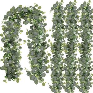 N&T NIETING 4 Pack Artificial Eucalyptus Leaf Garland, 6 FT Faux Greenery Summer Decor, Fake Hanging Vines for Decoration Table Mantle