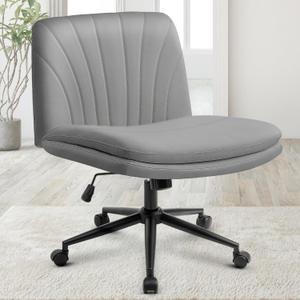 Orange Factory Criss Cross Chair with Wheels Comfy Wide Vanity Desk Chair Dual Base Leather Armless Adjustable Swivel for Home Computer Task (Grey Pu, Faux Leather)