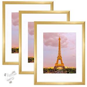 upsimples 4x6 Picture Frame Set of 3, Made of High Definition Glass for 4 x 6 Gold Frames, Wall and Tabletop Display Thin Border Photo Frame for Home Décor