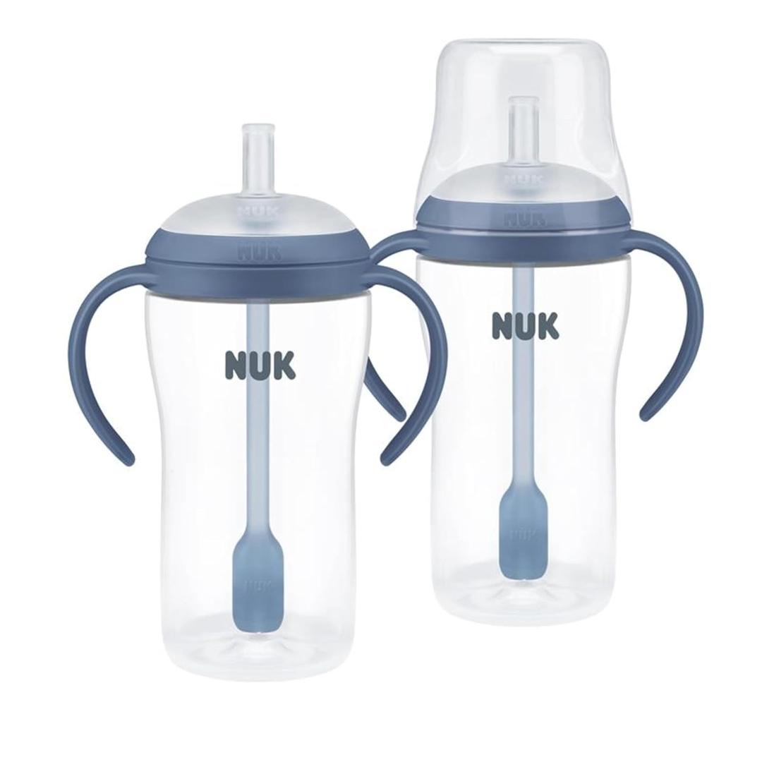 NUK Perfect Match Learner Straw Cup, 8 oz, 2 pack  Soft Straw, Easy-Grip Handles, BPA Free, Spill Proof Transition Sippy Cup (Blue Penguins)