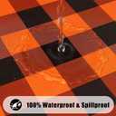 Smiry Round Picnic Tablecloth, Elastic Waterproof Fitted Vinyl Tablecloths for 36"-44" Tables, Flannel Backed Buffalo Plaid Table Cover for Dining, Camping, Outdoor, Black and Orange