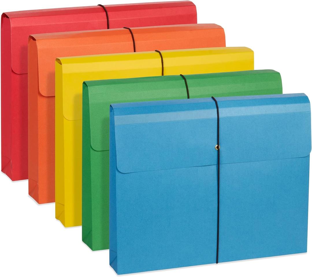 Blue Summit Accordion File Wallet with Flap and Cord Closure, Letter Size, 2 Expansion, Assorted Colors  10 Pack